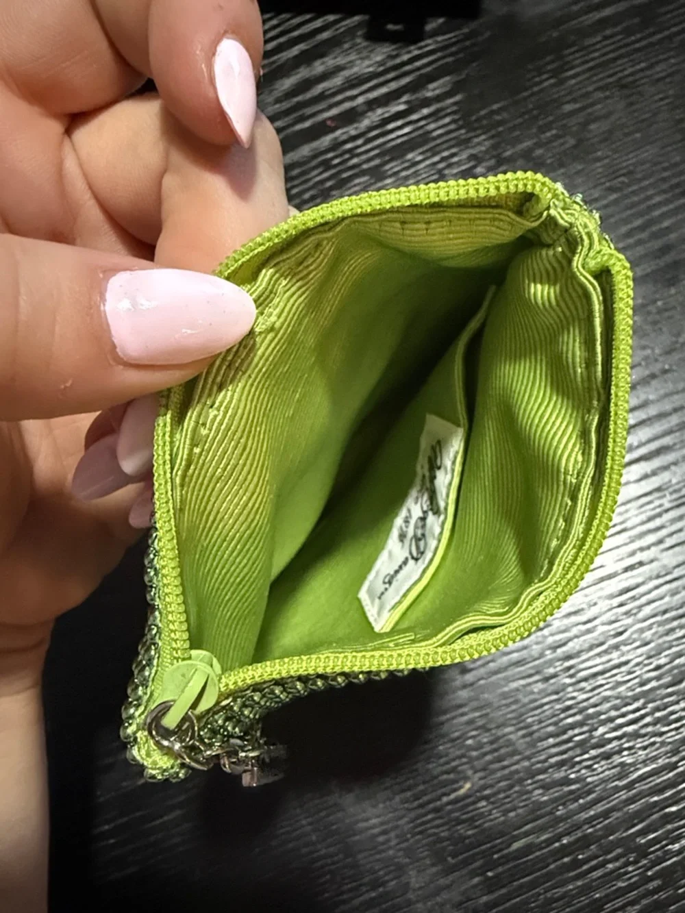 Whiting & Davis Lime Green Rhinestone Zip Pouch - Picture 7 of 7